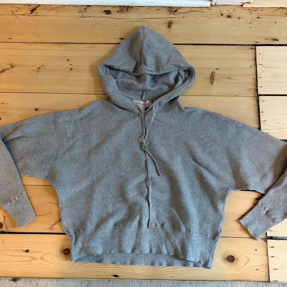 Philosophy Light Gray Ribbed Hooded Pullover
